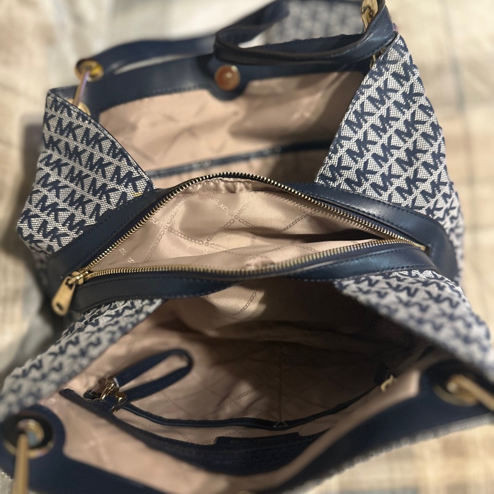 Michael Kors Navy Blue Monogram Tote and Wallet Set - Picture 6 of 9